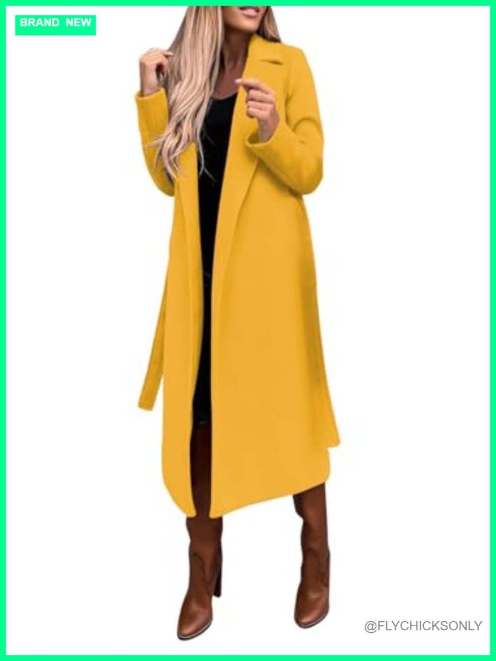 Womens Long Wool Blend Pea Coat Belted Open Front Trench Overcoat